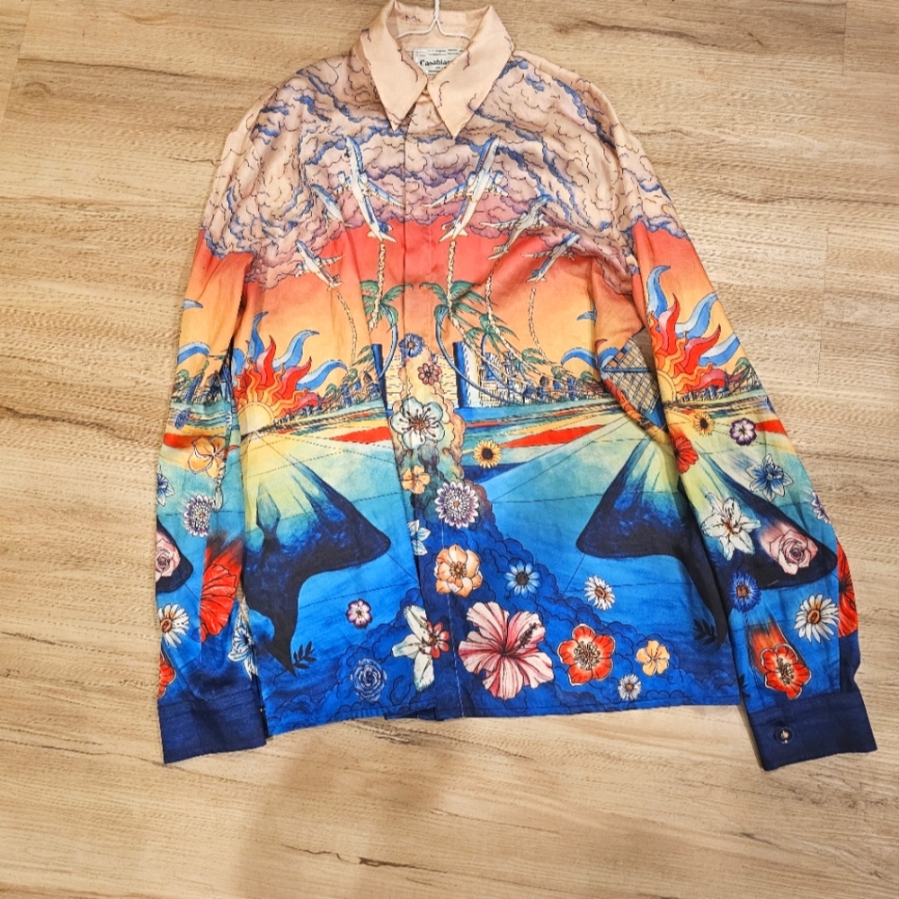 Casablanca L'Envol Print Silk Twill Shirt XL